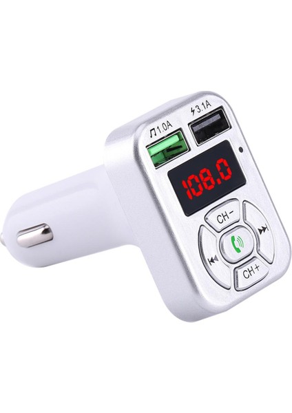 Araç Şarj Ikiz Portu USB Fm Verici Bluetooth Kablosuz Aux Mp3 Handfree Gümüş (Yurt Dışından) fiyatları