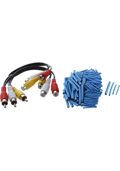 200 Adet 4 Boyutlu Poliolefin Isıyla Daralan Makaron Kablo Kılıfı Mavi ve 1 Takım 3 Rca Erkek Jack 6 Rca Dişi Fiş Splitter Ses Video Av Adaptör Kablosu