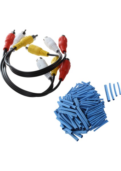 200 Adet 4 Boyutlu Poliolefin Isıyla Daralan Makaron Kablo Kılıfı Mavi ve 1 Takım 3 Rca Erkek Jack 6 Rca Dişi Fiş Splitter Ses Video Av Adaptör Kablosu