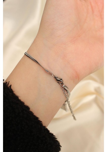 Çelik Altın Renk Dikdörtgen Taşlı Italyan Zincirli Bileklik fiyatları