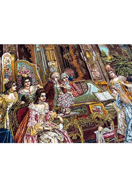 Fransız Aile Toplantısı Temalı Iran Tebriz Halı Tablo 123X93 cm - Duvar Halı Kilim Tablo modelleri