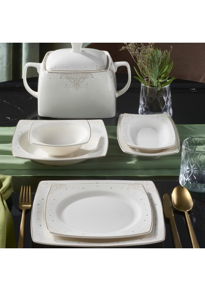 Carolıne 62 Parça Kare Bone Yemek Takımı - 6173