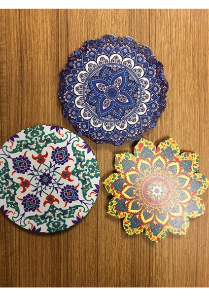 Desenli Bardak Altlığı 3 Lü Takım