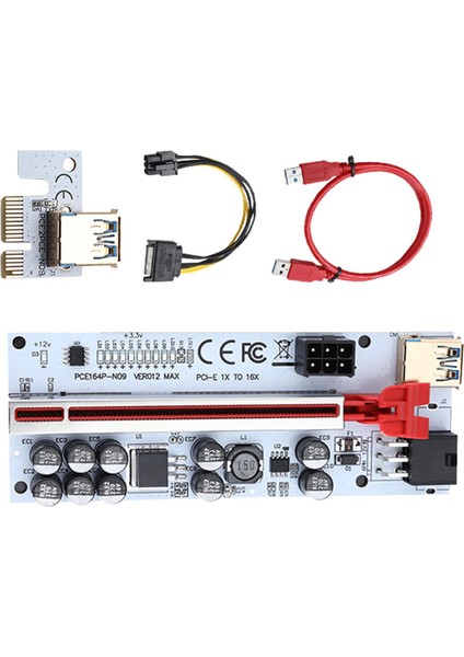 Pcı-E Pcıe Riser W / USB 3.0 Uzatma Kablosu Gpu Madenciliği Kırmızı Yuvası ve Tel Için 13X LED