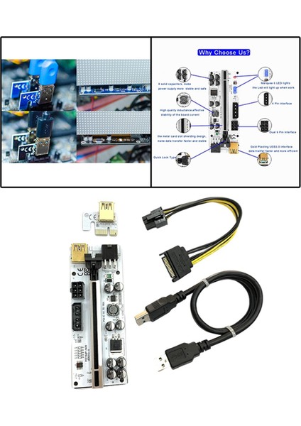 VER010-X Pcı-E Rider Kart Pcıe 1x Ila 16X Video Kartı Btc Gpu Madencilik Siyah Slot Kablosu Için