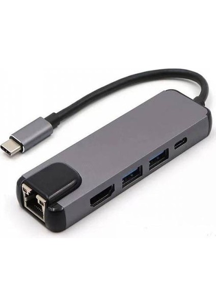 Polham USB 3.1 Type C To HDMI 2xusb 3.0 RJ45 Ethernet Dönüştürücü Adaptör Ipad Macbook Dönüştürüc