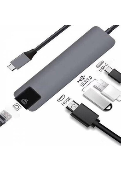 Polham USB 3.1 Type C To HDMI 2xusb 3.0 RJ45 Ethernet Dönüştürücü Adaptör Ipad Macbook Dönüştürüc