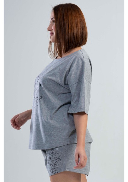 Büyük Beden Düşük Omuzlu Kısa Kol Şortlu Pijama Takım