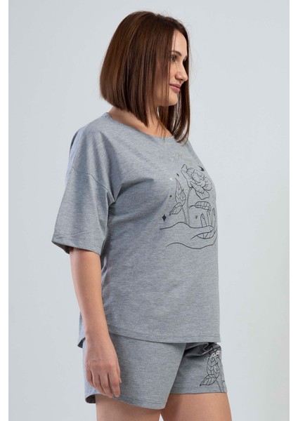 Büyük Beden Düşük Omuzlu Kısa Kol Şortlu Pijama Takım
