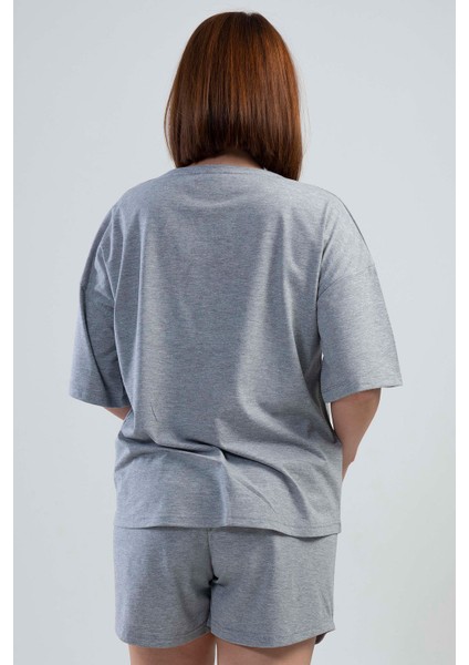 Büyük Beden Düşük Omuzlu Kısa Kol Şortlu Pijama Takım