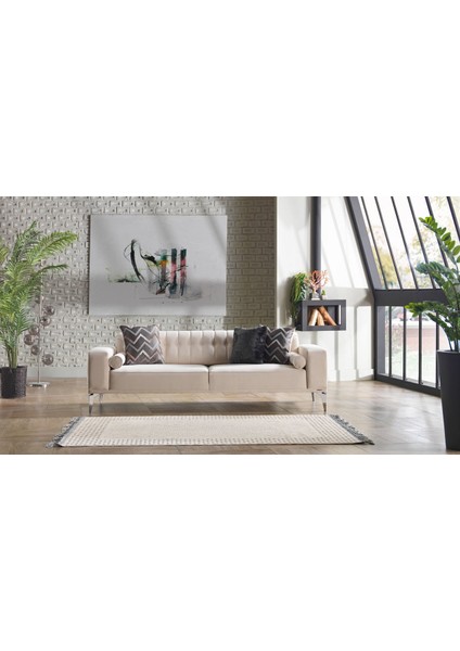 Loretto Üçlü Baklava Desenli Krem