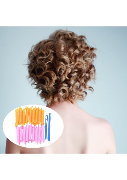 18 Adet Saç Curlers Spiral Bukleler Dıy Saç Şekillendirici Araçları + Kanca Pembe Turuncu Pembe Turuncu Baoblaze
