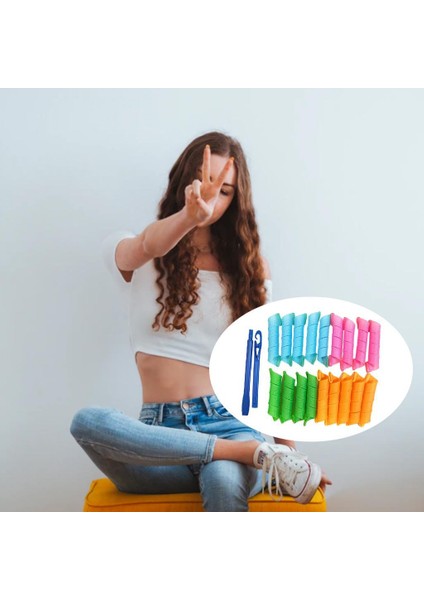 18 Adet Saç Curlers Spiral Bukleler Dıy Styling Kiti + Kızlar Için Kanca Karışık Renk Baoblaze