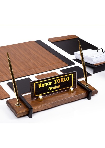 Ahşap Desenli Deri Sümen Seti Masif Masa Isimliği Sümen Takımı