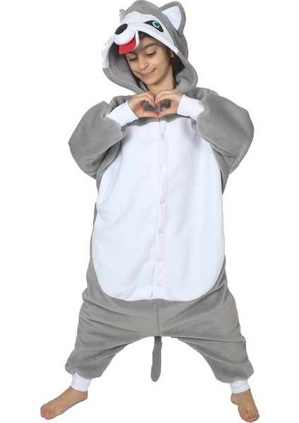 Çocuk Kigurumi Sibirya Kurdu Kurt Kostümü Hayvan Kostümü