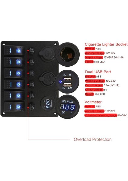 Büyük Performans 6gang Araba Deniz Tekne Devresi Açık / Kapalı Rocker Anahtarı Paneli (Yurt Dışından) modelleri