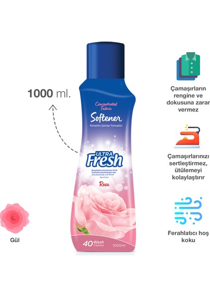 Ultra Fresh Çamaşır Yumuşatıcısı Gül 1000 ml