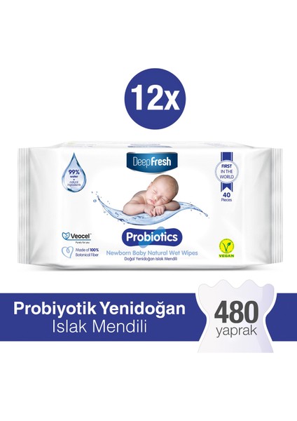 Deep Fresh Probiyotik Doğal Yenidoğan Islak Mendil 12 x 40 Yaprak