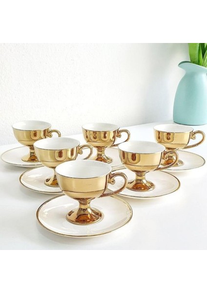 Porselen 6'lı Yaldızlı Fincan Takımı Beyaz Ist-70