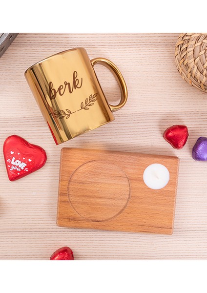 Kişiye Özel Erkeklere Hediye Ahşap Altlıklı Mumlu Gold Kupa Bardak fiyatları