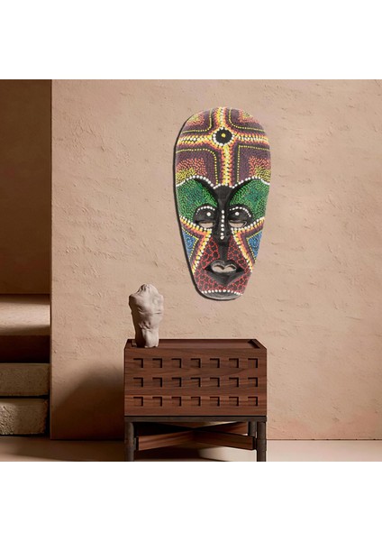 Afrika Stil Yüz El Oyma Ahşap Maske Boyalı Duvar Asılı Halk Sanatı 50 cm (Yurt Dışından) modelleri