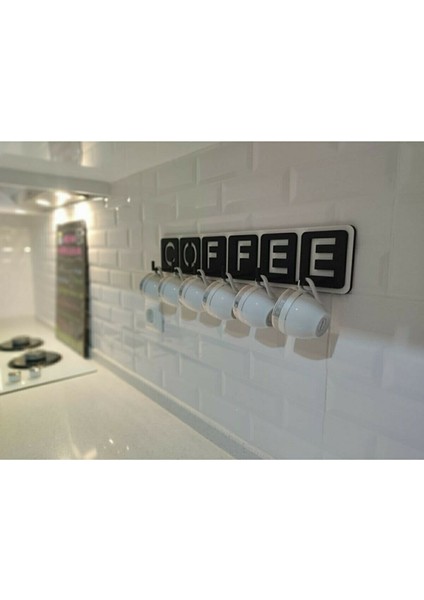 Dekoratif Coffee Yazılı Mutfak Fincan ve Kupa Askılığı 45CM x 10CM