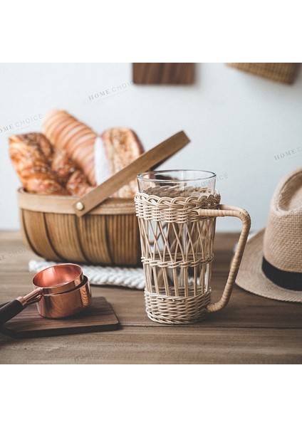 El Yapımı Rattan Dokuma Kore Retro Yaratıcı Fincan Dokuma Su Isıtıcısı El Teslim Cam Fincan Kahve Kupa | Bira Steins (Yurt Dışından)