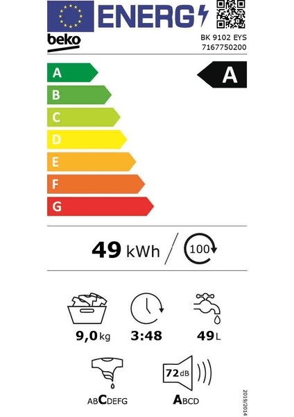 Bk 9102 Eys 9 kg A Enerji Çamaşır Makinesi 1000 Devir