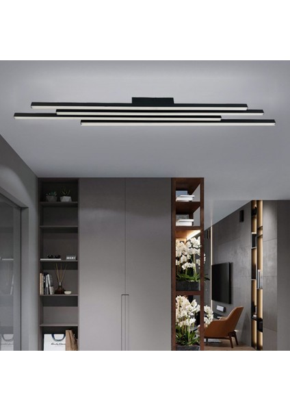 Modern LED Parkur Linear Plafonyer Avize Siyah 3000K 4*100CM