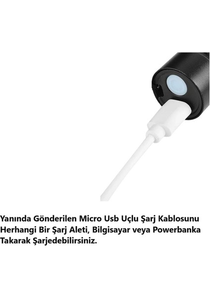 Ayarlanabilir Güçlü USB Şarjlı El Feneri Kutulu Çakarlı Kamp Feneri Avcılık Feneri + Cob LED Lamba