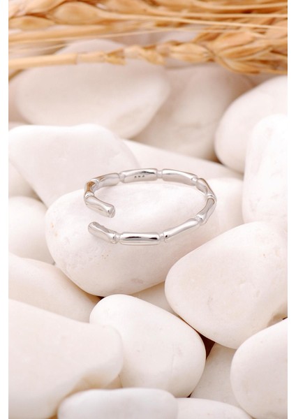 Bambu Rodyumlu Gümüş Tasarım Yüzük 3457