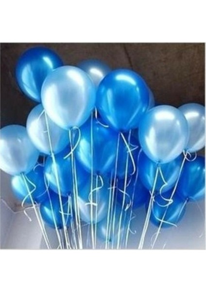 25 Adet 12 Inç Metalik Parti Balonu Metalik Koyu Mavi Açık Mavi