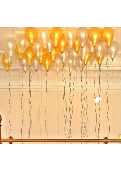 30 Adet 12 Inç Metalik Parti Balonu Metalik Gold Beyaz Pembe