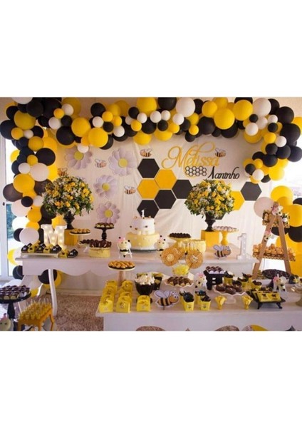 100 Adet Sarı Siyah Beyaz Patron Arı Temalı Balon Konsepti ve Balon Zinciri