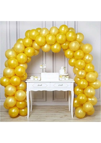 50 Adet 12 Inç Parti Balonu Metalik Gold + 5 mt Balon Zinciri