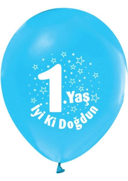 1 Yaş Iyi Ki Doğdun Baskılı Mavi Balon 5'li Paket