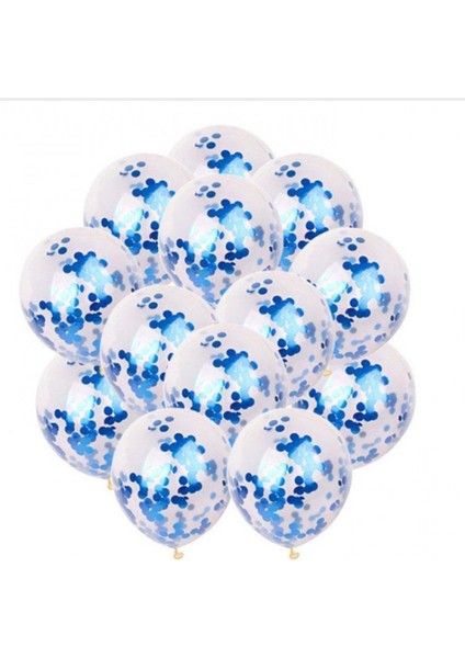 10'lu Şeffaf Mavi Konfetili Balon Seti