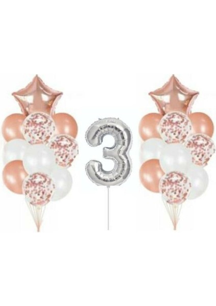 Konfetili Şeffaf Balon Seti Doğum Günü Parti Set 3 Yaş