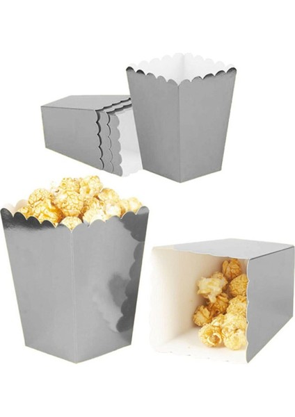 Gümüş Renk Popcorn Kutusu Mısır Cips Kutusu 8 Adet