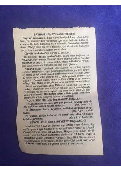 14 Aralık 2001 Takvim Yaprağı - Nostalji Koleksiyonluk Takvim Yaprağı