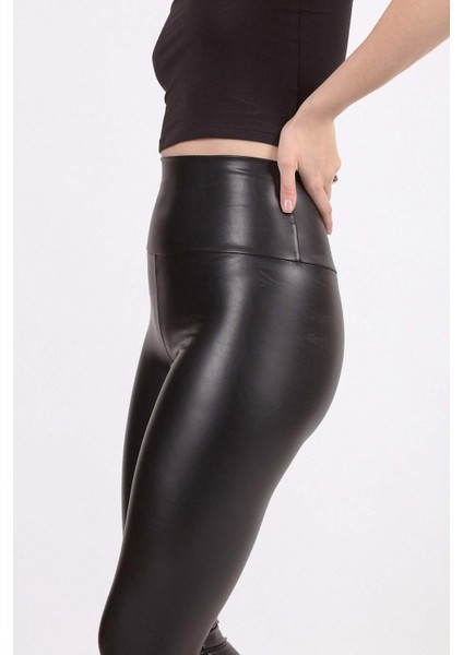 Yüksek Bel Bantlı Suni Deri Tayt fiyatları