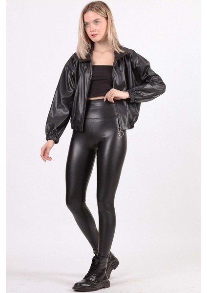 Yüksek Bel Bantlı Suni Deri Tayt modelleri