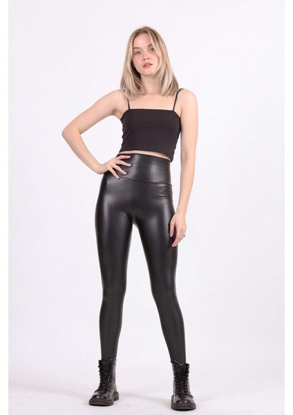 Yüksek Bel Bantlı Suni Deri Tayt fırsatları