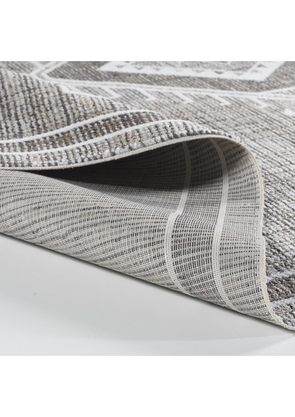 Etnik 2402 Gri Beyaz Hav Toz Vermez Yumuşak Dokulu Iskandinav Tarz Bohem Etnik Desen Ince Halı Kesme Yolluk indirimleri