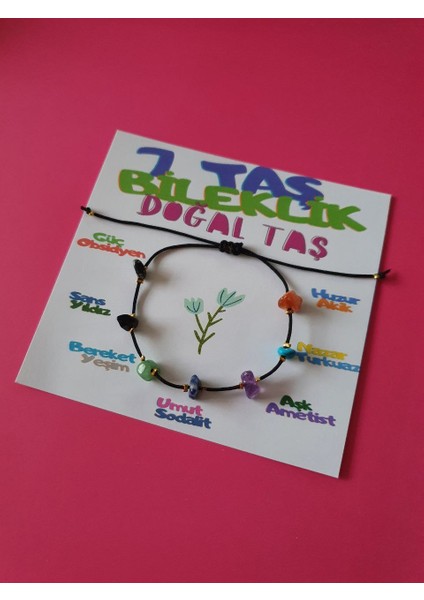 7 Taş Bileklik Doğal Taş Ip Bileklik Akik Turkuaz Ametist Sodalit Yeşim Yıldız