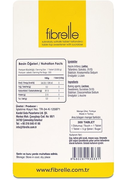 Sucralozlu Tablet Tatlandırıcı 300'LÜ Kutu x 2 fiyatları
