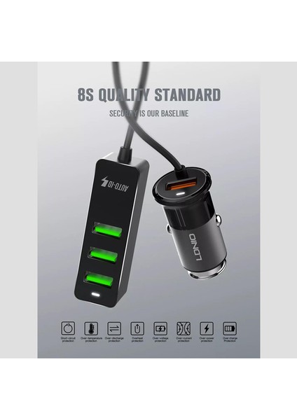 Ldnıo 4 Port Hızlı Qc3.0 + 2.4A + 3.1A USB Araç Şarj Cihazı Evrensel USB Hızlı Adaptör, Mpv Araç Telefonu Için 120 cm Uzatma Kablosu Kablosu (Yurt Dışından) indirimleri