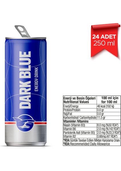 Dark Blue Enerji İçeceği, 250 ml (24'lü Paket, 24 adet x 250 ml)