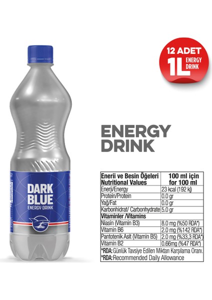 Dark Blue Enerji İçeceği, 1 lt (12'li Paket, 12 adet x 1 lt)