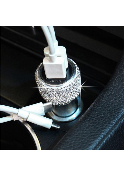 Qc3.0 Çift USB Araç Şarj Cihazı El Yapımı Rhinestones Hızlı Şarj Için Araba Süslemeleri IPhone Xs Max (Yurt Dışından)